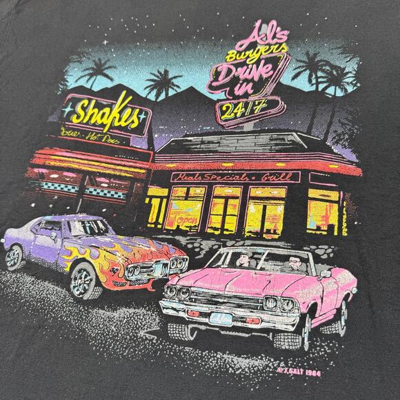 Retro Classic Drive In Shirt 1984 Vintage Style J Galt USA Black Crew Neck Tee - Picture 2 of 5
